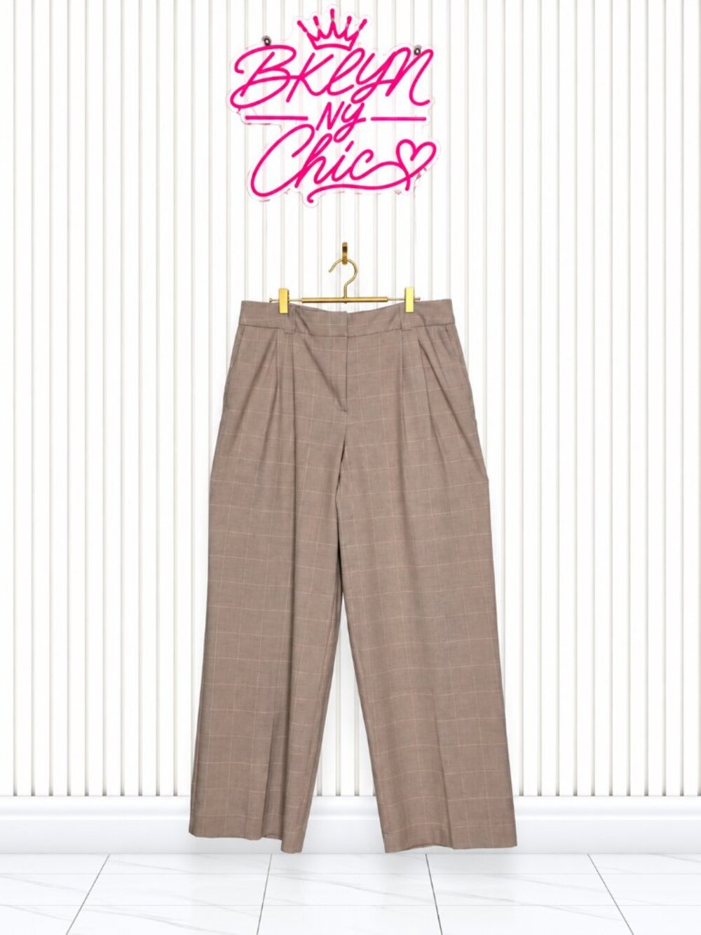 Rachel Zoe Brown Plaid Wide-Leg Trousers